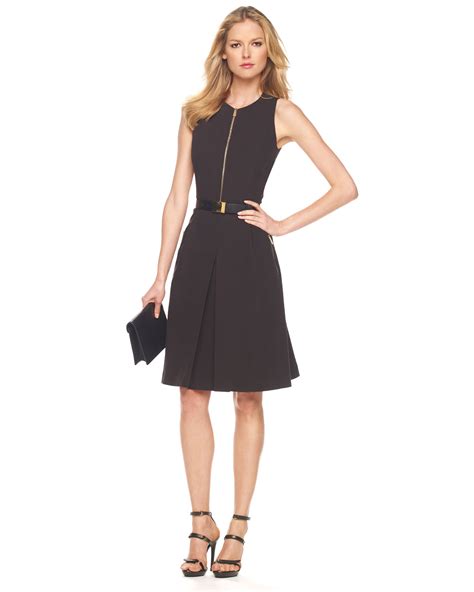 michael kors black dress with gold zipper|michael kors sleeveless dresses.